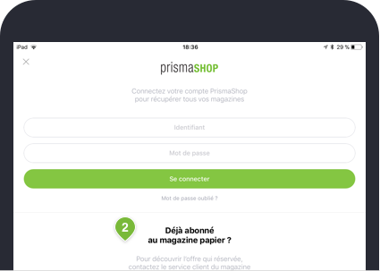 Connexion application sur Prismashop